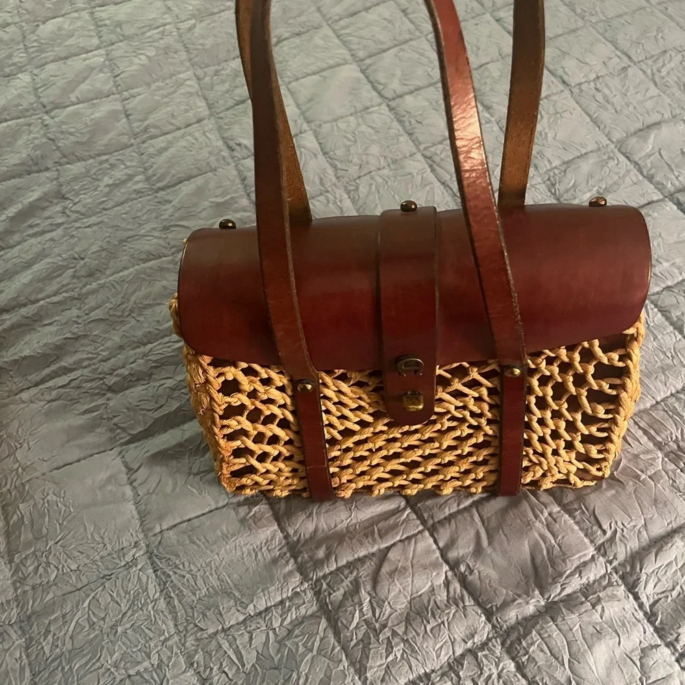 Etienne Aigner Vintage 60’s Woven Straw Leather Satchel Handbag